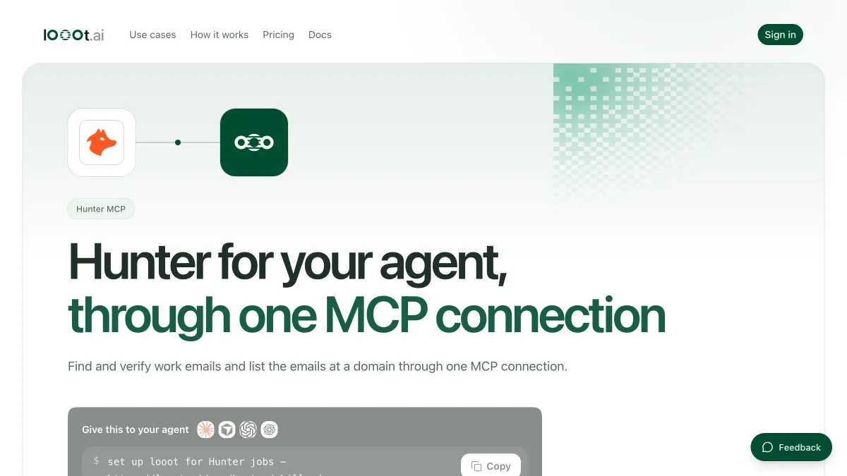 The Hunter MCP page on looot, which shows the one connection setup prompt