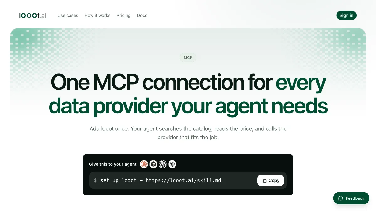 The looot MCP page, which lists the providers behind one MCP connection