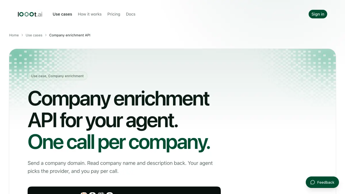 The enrich a company page on looot.ai with a price ladder for company enrichment providers